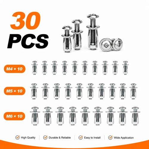 30Pcs Heavy-Duty Zinc-Plated Carbon Steel Button Rivet Nuts Set - Durable, Rustproof, Bolt-Compatible Automotive & Furniture Hardware for Panel Fixing (M4-M6 Sizes)