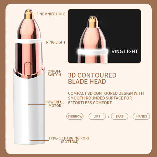 2 in 1 facial & eyebrow hair trimmer for Women, Rechargeable Face Razor, Lip & Peach Fuzz Remover, Precision Eyebrow Shaper, Portable Painless Hair Removal Tool