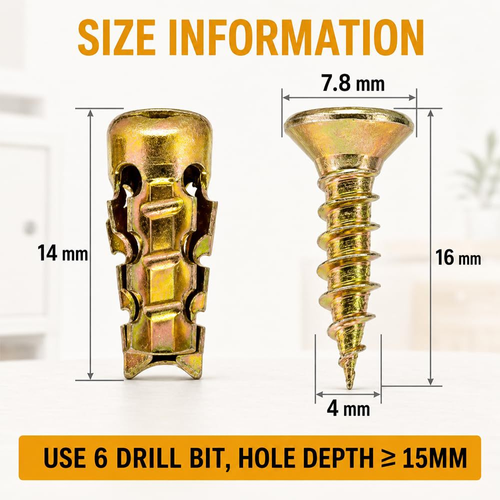 6x14mm Short Expansion Screw Set for Cabinet Hinge Repair and Door Hinge Thread Repair (Pack of 50 + Gloves)