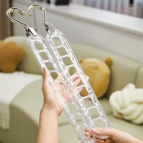 4pcs Durable Plastic 360-Degree Rotatable Spin-and-Reach 9-Hole Antiskid Stays Put Folding Hangers - 9-in-1 Heavy-Duty Universal Space-Saving Closet Organizer Storage for Bedroom Home Supplies
