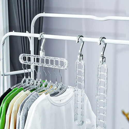 4pcs Durable Plastic 360-Degree Rotatable Spin-and-Reach 9-Hole Antiskid Stays Put Folding Hangers - 9-in-1 Heavy-Duty Universal Space-Saving Closet Organizer Storage for Bedroom Home Supplies