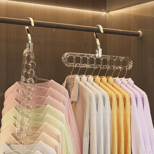 4pcs Durable Plastic 360-Degree Rotatable Spin-and-Reach 9-Hole Antiskid Stays Put Folding Hangers - 9-in-1 Heavy-Duty Universal Space-Saving Closet Organizer Storage for Bedroom Home Supplies