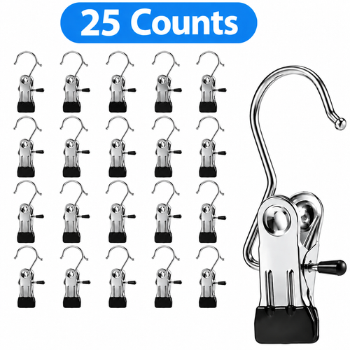 Clips Hangers Stainless Steel Rustproof Space-Saving, 360° Rotating Waterproof Durable Clothespins with Rubber-Coated Tips for Laundry Drying, Closet & Travel Storage, 20 Counts