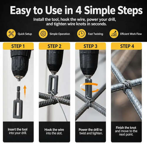4 PCS Metal Drill Wire Twister Tool with Hex Shank, Farm & Construction Ready Fence Repair Attachment, Corded Cordless Compatible, Safe & Reliable Fastening, Reduces Hand Fatigue (9+11Size)
