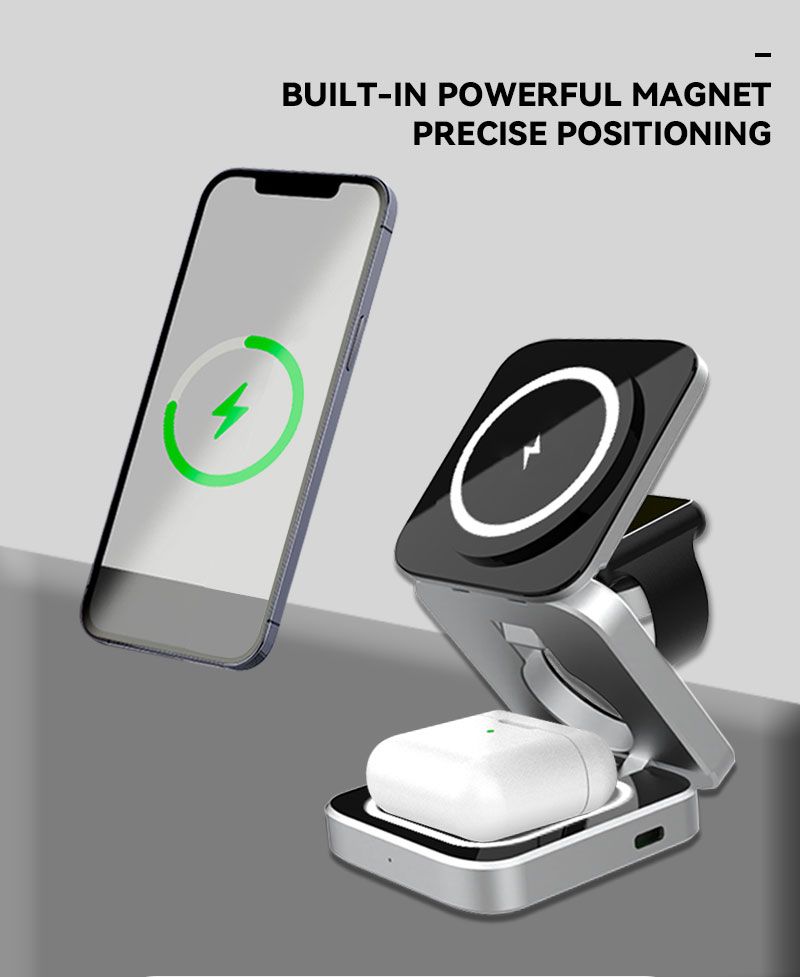 3 in 1 Foldable 15W Magnetic Wireless Charger for Watch for Airpods for iPhone Multifunction Wireless Charging Stand