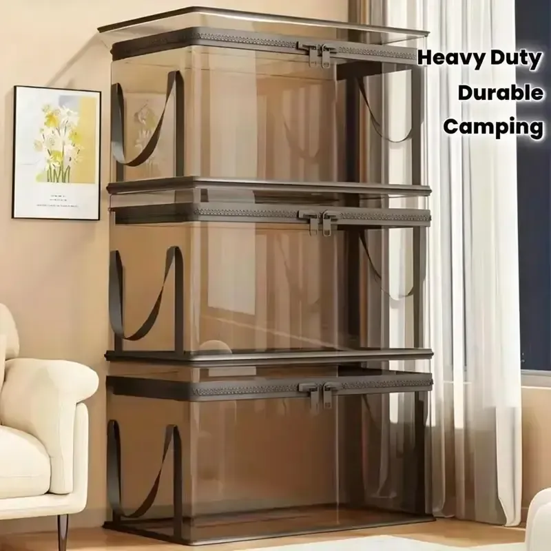 Large Clear Thick Plastic Storage Box with Hinged Lid, Heavy-Duty Durable High Capacity Organizer, Perfect for Home, Camping, Travel, Attic and Moving