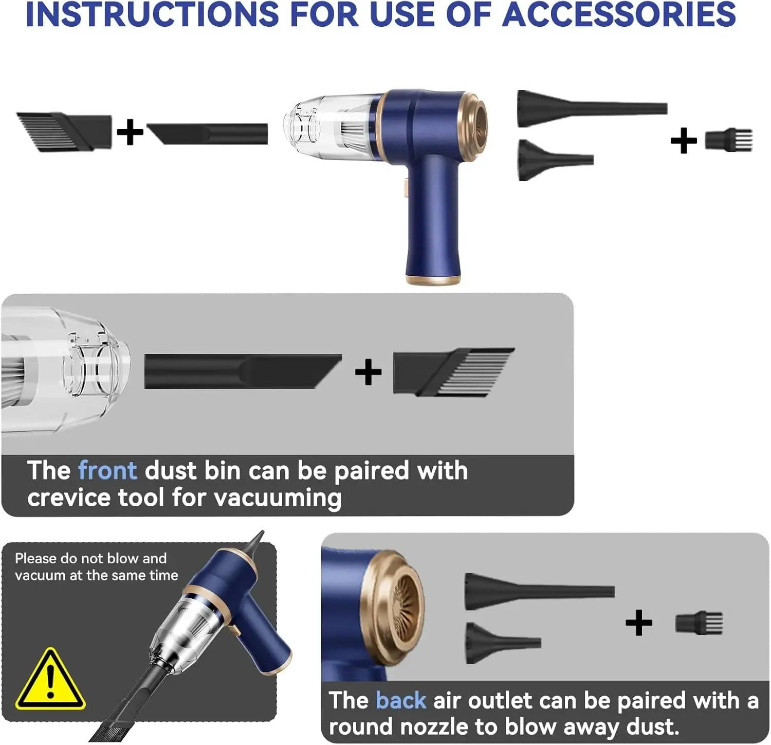 Wireless Car Vacuum Cleaner & Air Blower, 120W Portable Handheld Auto Vacuum with Multi-Nozzles for Car, Home & Pet Hair