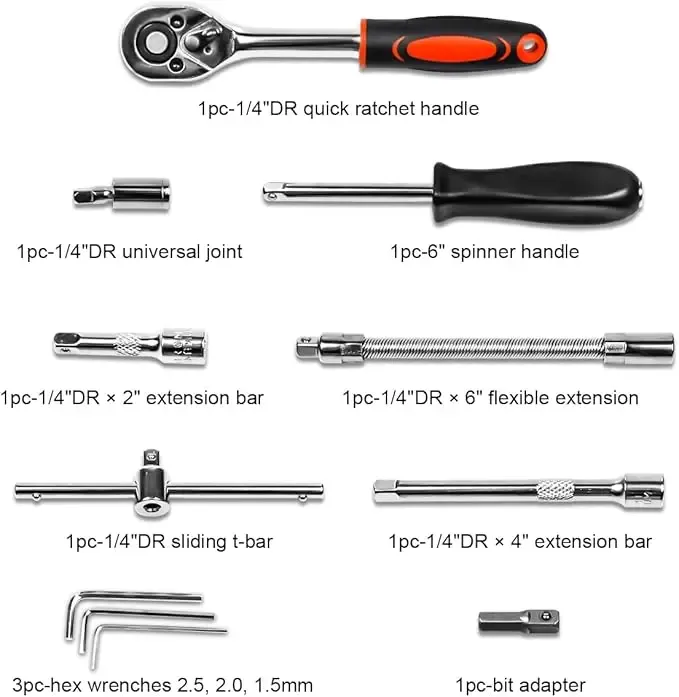 46pcs Car Repair Machinery Tools Set, Household Machinery Tools, Socket Wrench Diy Repair Tool Kit, Ratchet Screwdriver Compatible with Car Repair & Bicycle Repair, Hardware Toolbox Compatible with Auto Repairing, Gifts for Husband & Men outdoorfun