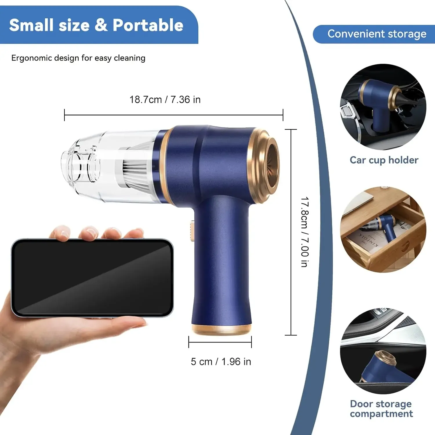 Wireless Car Vacuum Cleaner & Air Blower, 120W Portable Handheld Auto Vacuum with Multi-Nozzles for Car, Home & Pet Hair