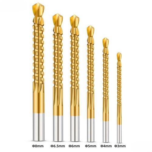 6 Pack Titanium GJANSH Coated HSS Twist Drill Bits, 3-10mm Serrated Side Cutting Drill Bit Woodworking Tools for Plastic Metal Wood Hole,fathersdaygift fathersdaygift