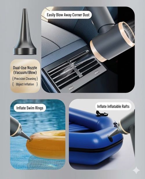 Wireless Car Vacuum Cleaner & Air Blower, 120W Portable Handheld Auto Vacuum with Multi-Nozzles for Car, Home & Pet Hair