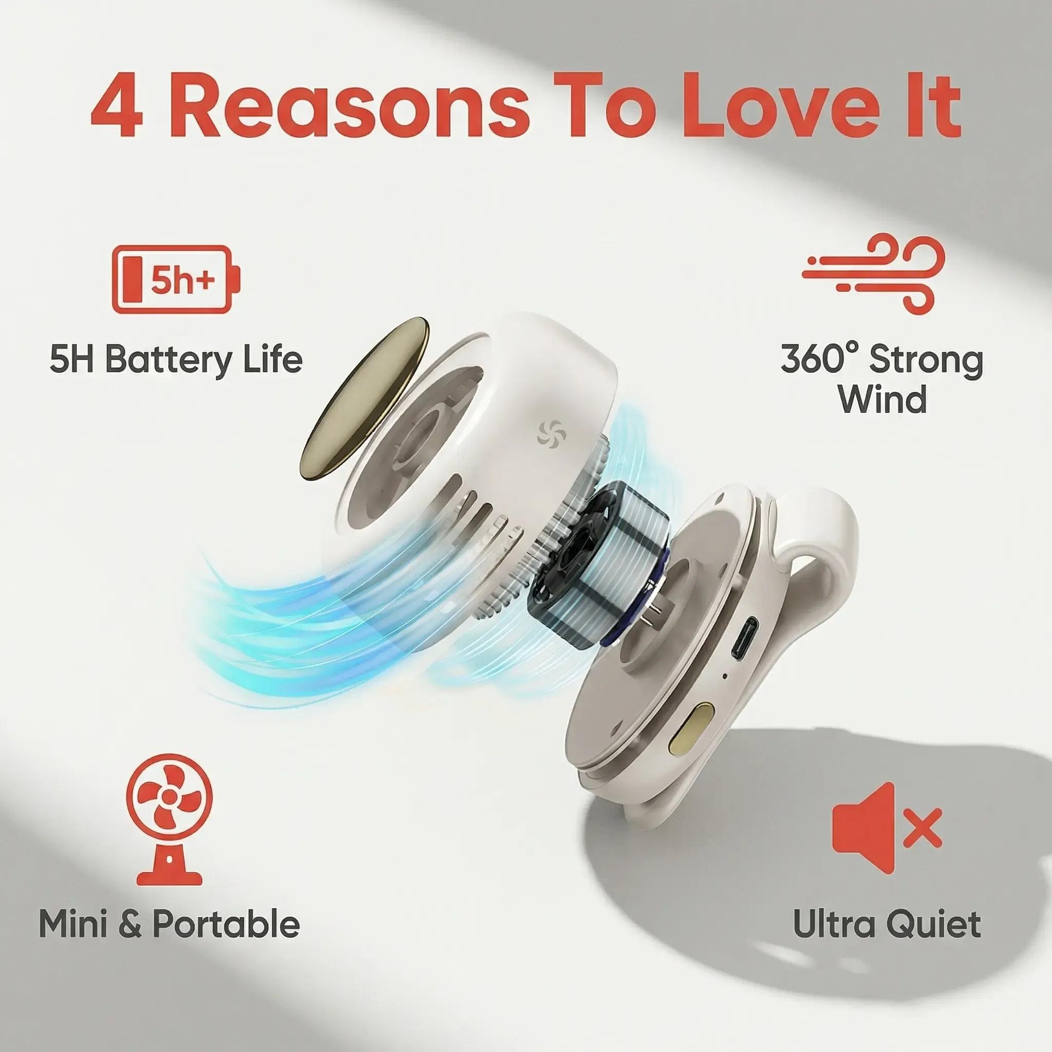 Zenith Zone Mini Bladeless Fan - Portable Rechargeable Handheld & Waist Clip Fan, Ultra-Quiet 3-Speed Personal Cooling Fan for Travel & Phone Cooler, Perfect Gift