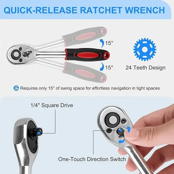 46pcs Car Repair Machinery Tools Set, Household Machinery Tools, Socket Wrench Diy Repair Tool Kit, Ratchet Screwdriver Compatible with Car Repair & Bicycle Repair, Hardware Toolbox Compatible with Auto Repairing, Gifts for Husband & Men outdoorfun