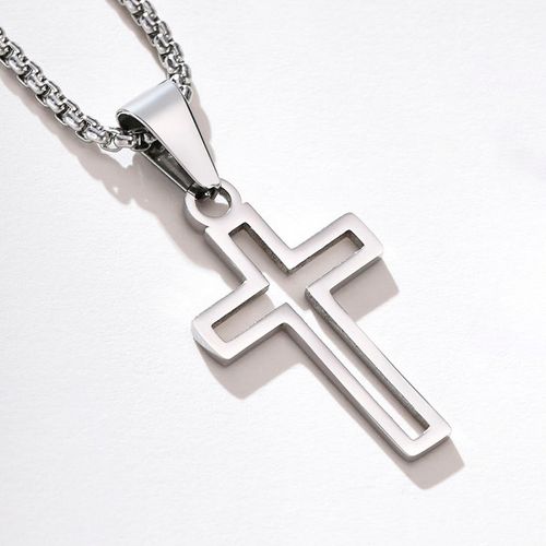 CAOSHI Stainless Steel Christian Catholic Religious Punk Necklace Silver Gold Black Color Box Chain Cross Necklace for Men Women