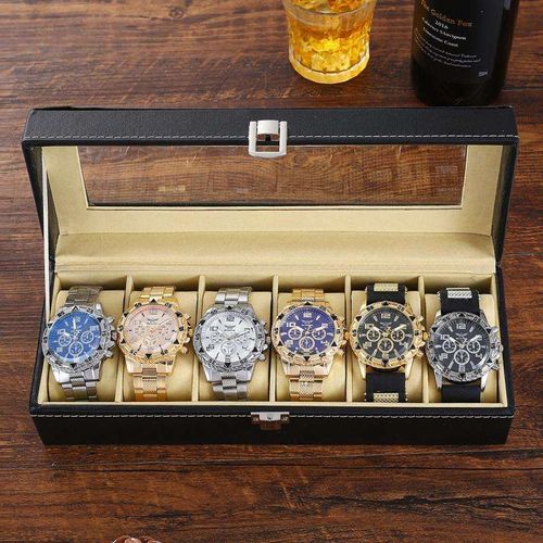 Set 6 Luxury Mens Watches Business Sports Full Steel Wristwatches 20mm Silicone Band Quartz Movement Glass Dial Boxed Male Clock