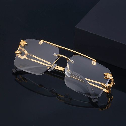 European and American fashion leopard frameless trim sunglasses retro double-bridge sunglasses for men