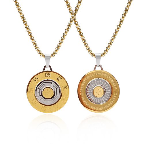 Golden Light Mantra Nine-Character Mantra Bagua Pendant Electroplated Yin-Yang Fish Tai Chi Necklace Car Pendant Bracelet Men's and Women's Jewelry
