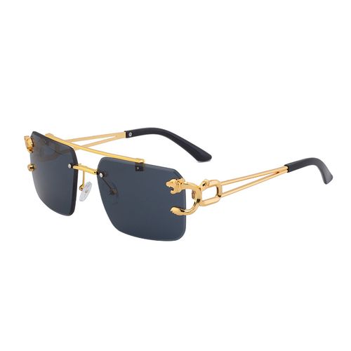European and American fashion leopard frameless trim sunglasses retro double-bridge sunglasses for men