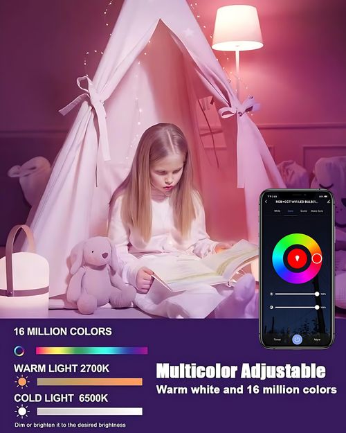 Tuya Bluetooth Smart LED Bulb E27 RGBCW Dimmable, Phone App Control, AC230V,2-Pack