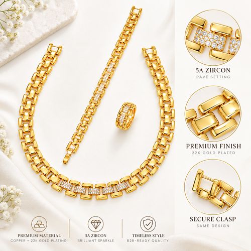 Single Row Zircon Tennis Jewelry Set | Necklace + Bracelet + Ring