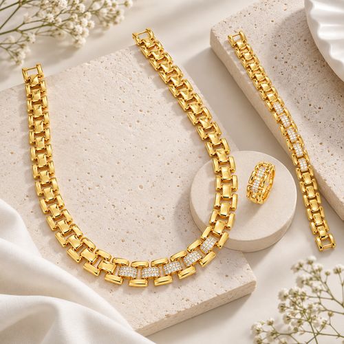Single Row Zircon Tennis Jewelry Set | Necklace + Bracelet + Ring