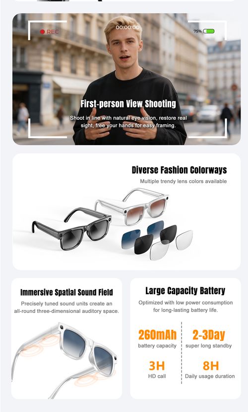 AI Smart Glasses Photo Translation Tool Hands-Free Camera Real-Time Text Translator Portable Audio Video Recording Glasses