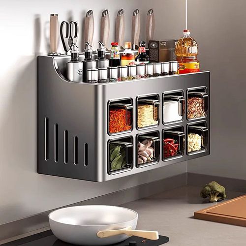 Kitchen and office waterproof spice organizer multifunctional adhesive wall rack