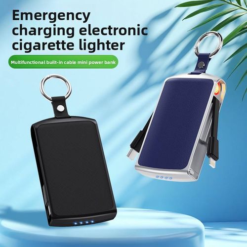 Portable mini emergency power bank keyring charger with cigarette lighter, built-in dual cables, emergency power bank.