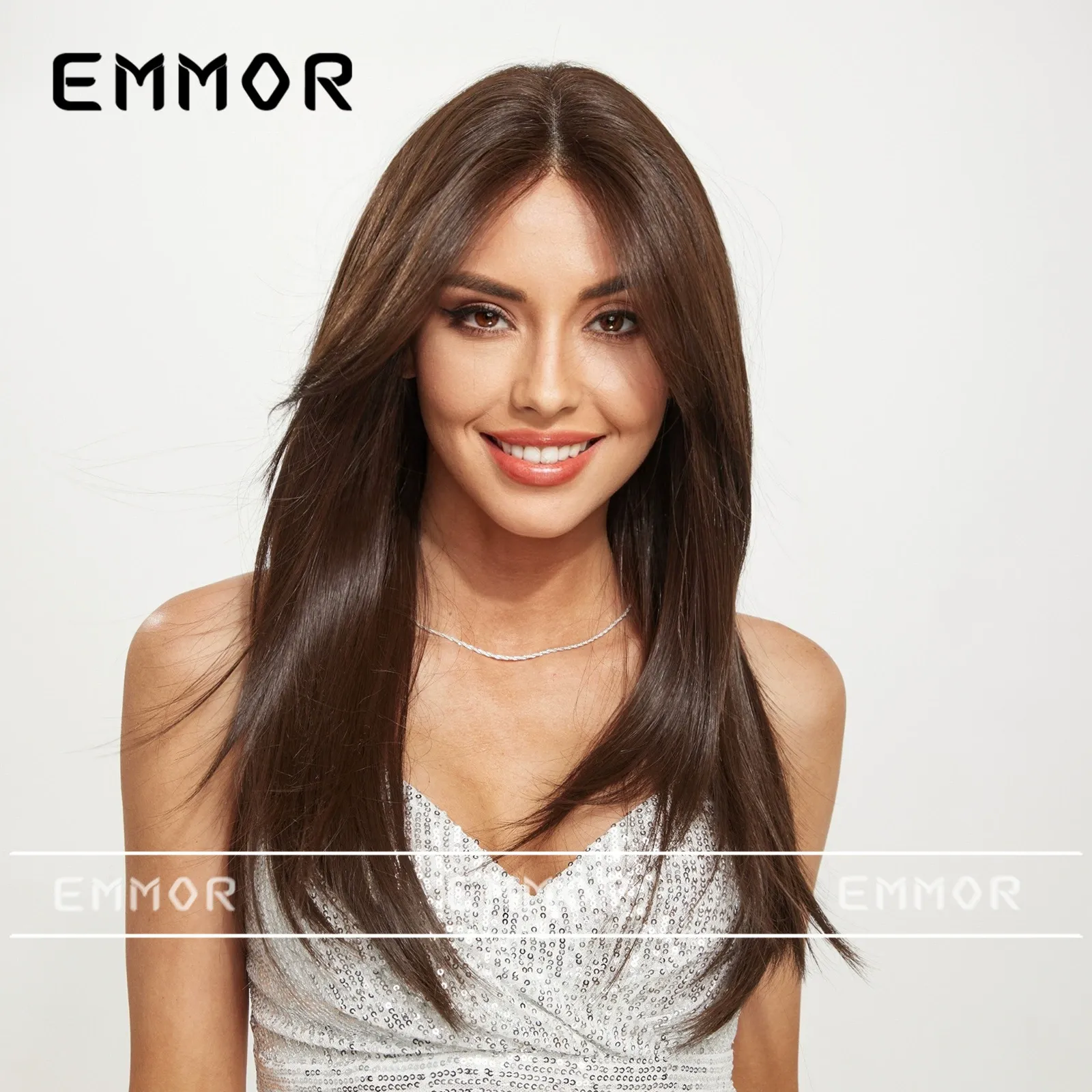 Large area lace wig with a middle part, dark brown long straight hair
