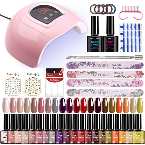 20-Color Gel Nail Tool Set, Gel Nail Polish, Nail Lamp, Nail Files, Nail Stickers, Flowers, Complete Set