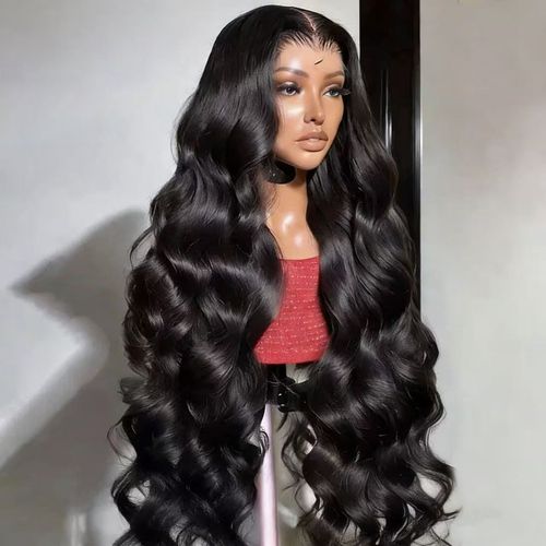 Black long curly natural-looking synthetic full wig
