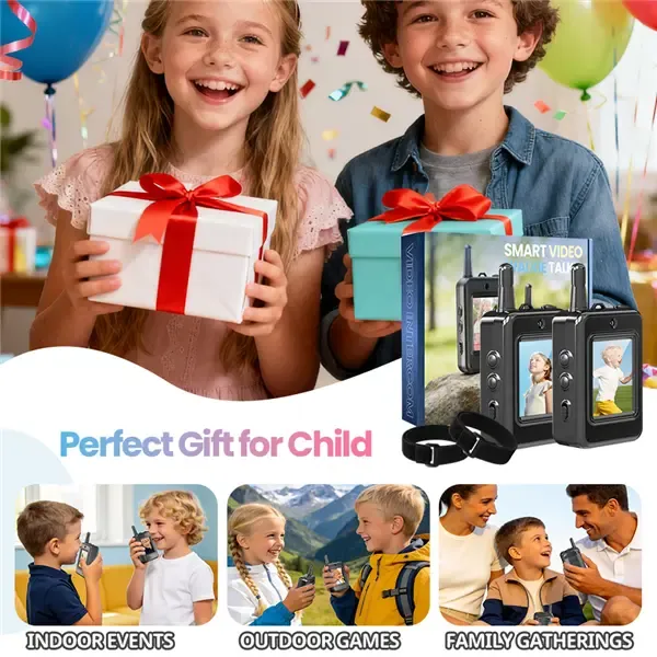 Kids video walkie talkies Set (2-Piece), Rechargeable Long-Range Two-Way Radio Toys, Suitable for Boys and Girls Ages 3-12, Outdoor Adventures, Camping, Hiking, Birthday Gifts, Black Halloween gifts Durable Colorful