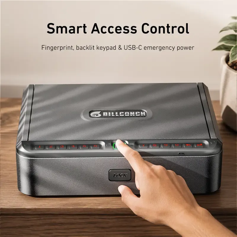 Biometric Gun Safe - Mute 4-Way Quick Access Steel Portable Home Security Safe with APP Control, Fingerprint, Password Lock, Key, Electronic Lock for Nightstand, Bedside Use, Biometric Safes