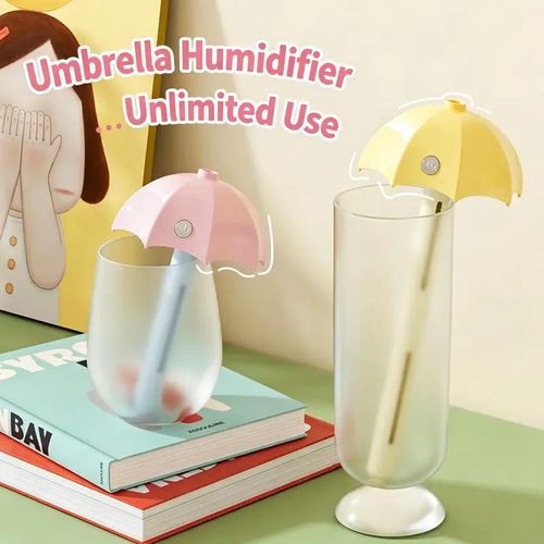 Portable Umbrella Humidifier, Adjustable Length Mini Mist Maker for Home Car Bedroom Mini USB Humidifier with Warm Night Light, Portable Umbrella Shape Water Bottle Humidifier