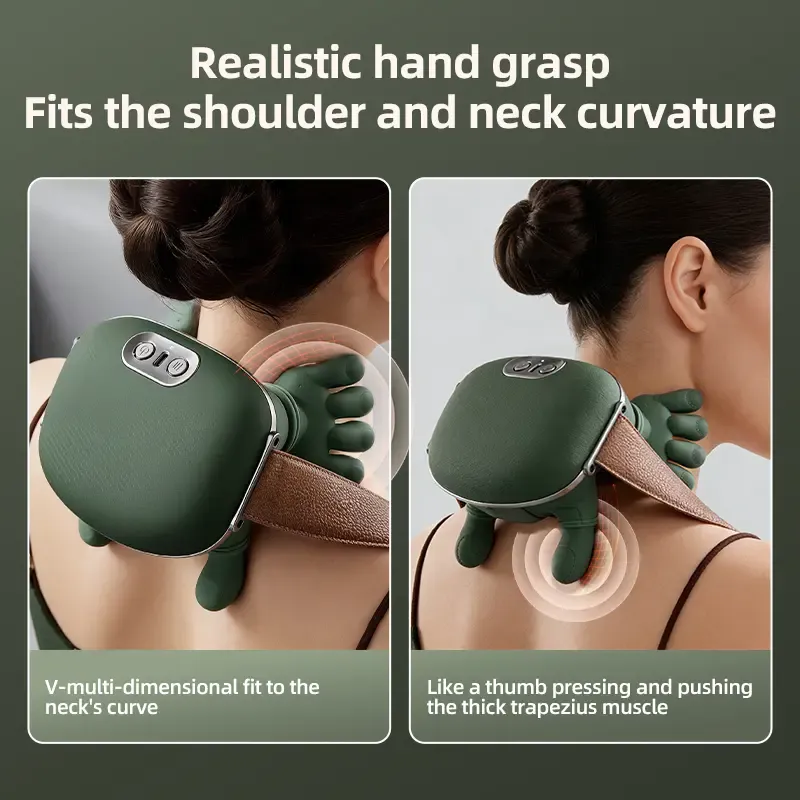 Wireless Portable Electric Neck-Shoulder Massager with Bionic Hand Deep Tissue Kneading, Heat Therapy, Full-Body Vibrating Acupoint Massage, 2000mAh USB Rechargeable, Neck Shoulder Relaxer, Self Care Products, Gifts for Him, Relaxing Gifts
