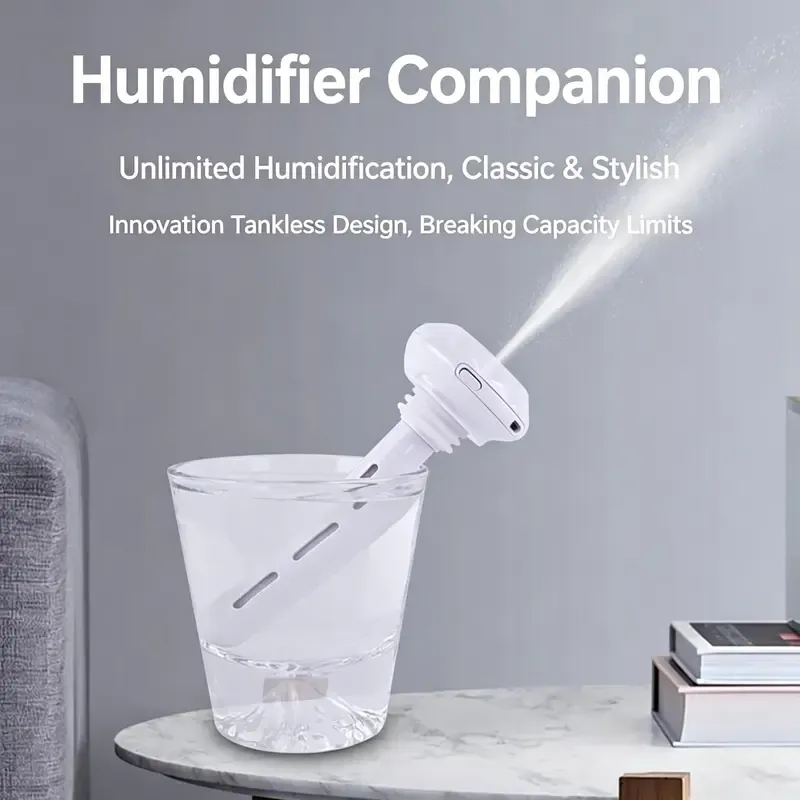 Portable Umbrella Humidifier, Adjustable Length Mini Mist Maker for Home Car Bedroom Mini USB Humidifier with Warm Night Light, Portable Umbrella Shape Water Bottle Humidifier
