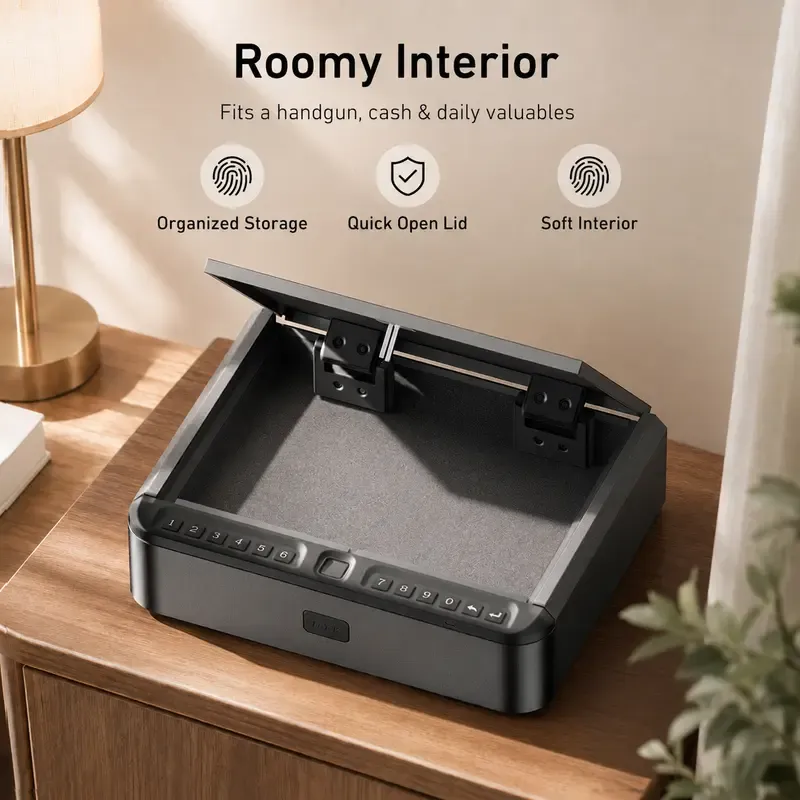 Biometric Gun Safe - Mute 4-Way Quick Access Steel Portable Home Security Safe with APP Control, Fingerprint, Password Lock, Key, Electronic Lock for Nightstand, Bedside Use, Biometric Safes