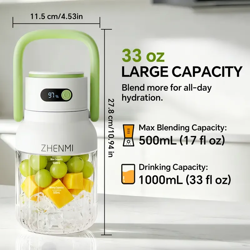 The Thoughtful Gift for Holidays & Birthday: ZHENMI Cordless Blender, 33oz BPA-Free, Perfect for Making Two-Serving Smoothies, Crushes Ice, USB Rechargeable – For a Fresh & Healthy Start as a Couple. Share Healthy Moments Together! outdoor