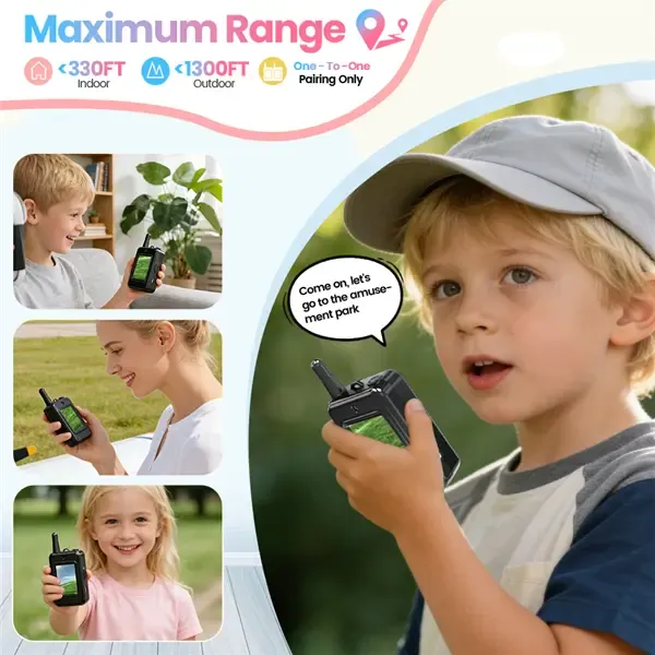 Kids video walkie talkies Set (2-Piece), Rechargeable Long-Range Two-Way Radio Toys, Suitable for Boys and Girls Ages 3-12, Outdoor Adventures, Camping, Hiking, Birthday Gifts, Black Halloween gifts Durable Colorful