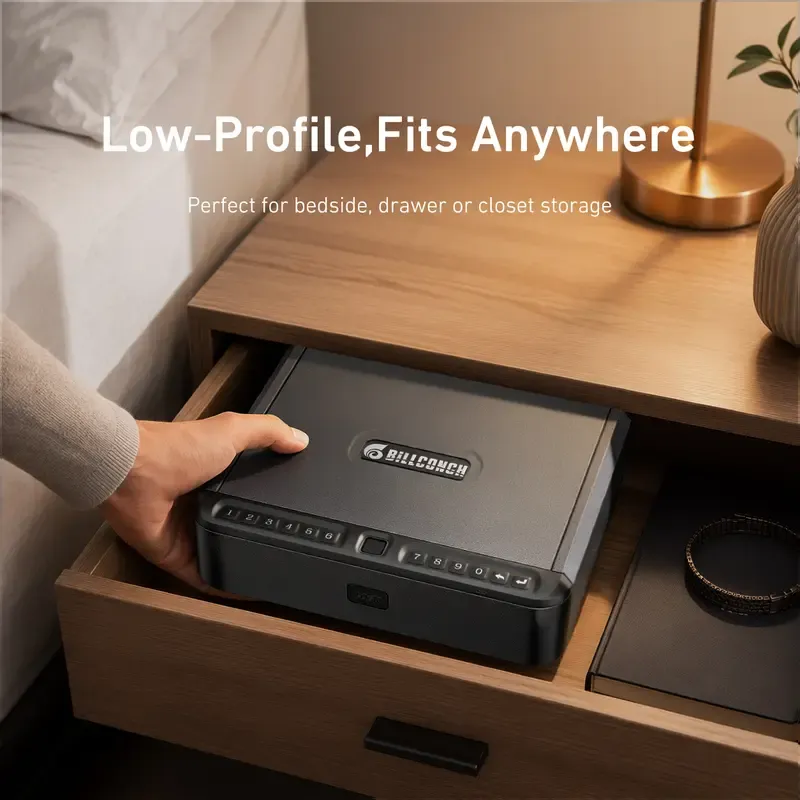 Biometric Gun Safe - Mute 4-Way Quick Access Steel Portable Home Security Safe with APP Control, Fingerprint, Password Lock, Key, Electronic Lock for Nightstand, Bedside Use, Biometric Safes