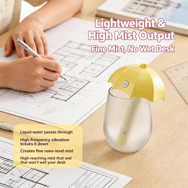 Portable Umbrella Humidifier, Adjustable Length Mini Mist Maker for Home Car Bedroom Mini USB Humidifier with Warm Night Light, Portable Umbrella Shape Water Bottle Humidifier