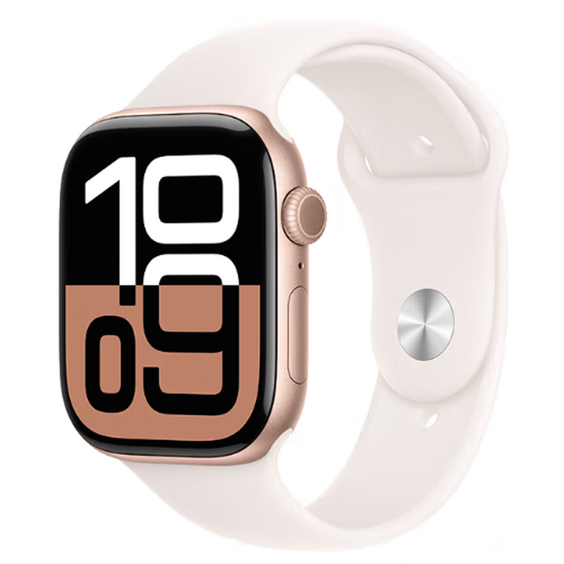 Apple 苹果 Watch Series 10 智能手表GPS款46毫米玫瑰金色铝金属表壳淡桃粉色运动型表带S M