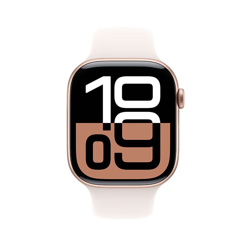 Apple 苹果 Watch Series 10 智能手表GPS款46毫米玫瑰金色铝金属表壳淡桃粉色运动型表带S M