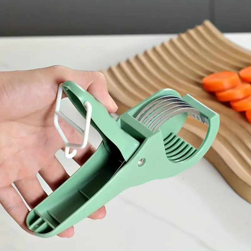 Manual multi-functional fruit and vegetable slicer with stainless steel blades - ergonomic handle for evenly slicing, dicing and shredding cucumbers, carrots, sweet peppers, tomatoes, apples, potatoes - a compact kitchen tool for salad preparation and fruit slicing