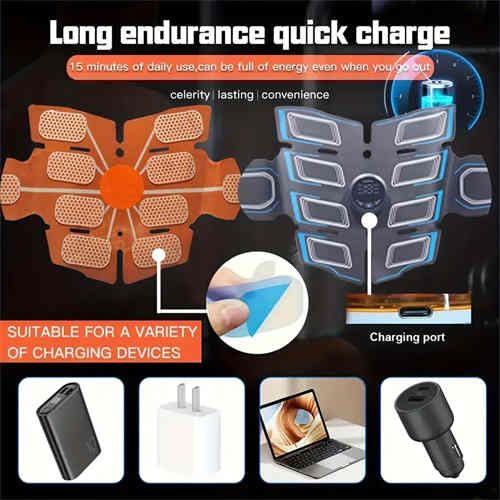 Rechargeable EMS Fitness Massage Belt - 6 modes, 18 levels of intensity, muscle training and physical therapy stimulator, lithium battery powered