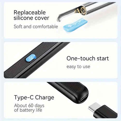 Wireless earwax remover with webcam - HD otoscope, 6 LED lights, 6 earspoon, USB rechargeable, Wi-Fi, home friendly gift, ear care | earwax remover | Easy ear setup