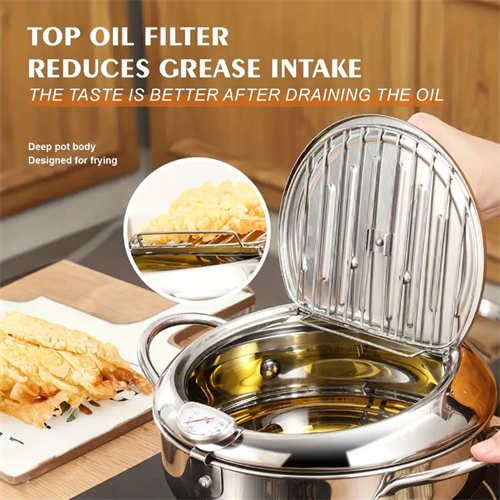 304 Stainless fryer Household oil saving non-stick Tempura fryer Deep Japanese deep fryer