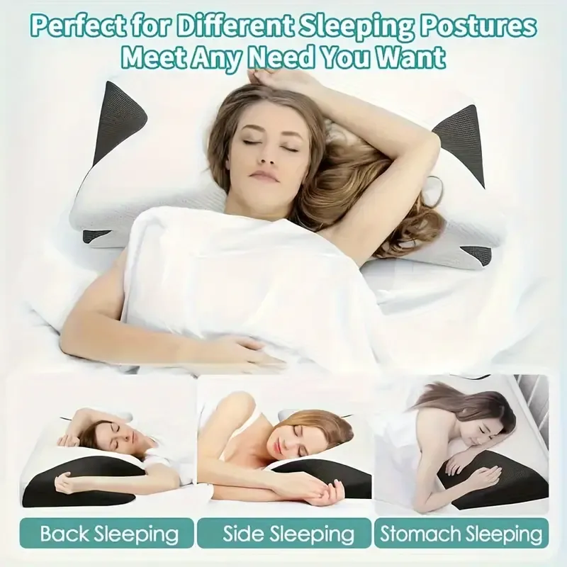 1 orthopedic neck pillow - suitable for those who sleep on their side, back or stomach, with a lightweight and breathable mesh cover for travel, hand-washing special (black), a comfortable pillow for relieving neck and shoulder pain