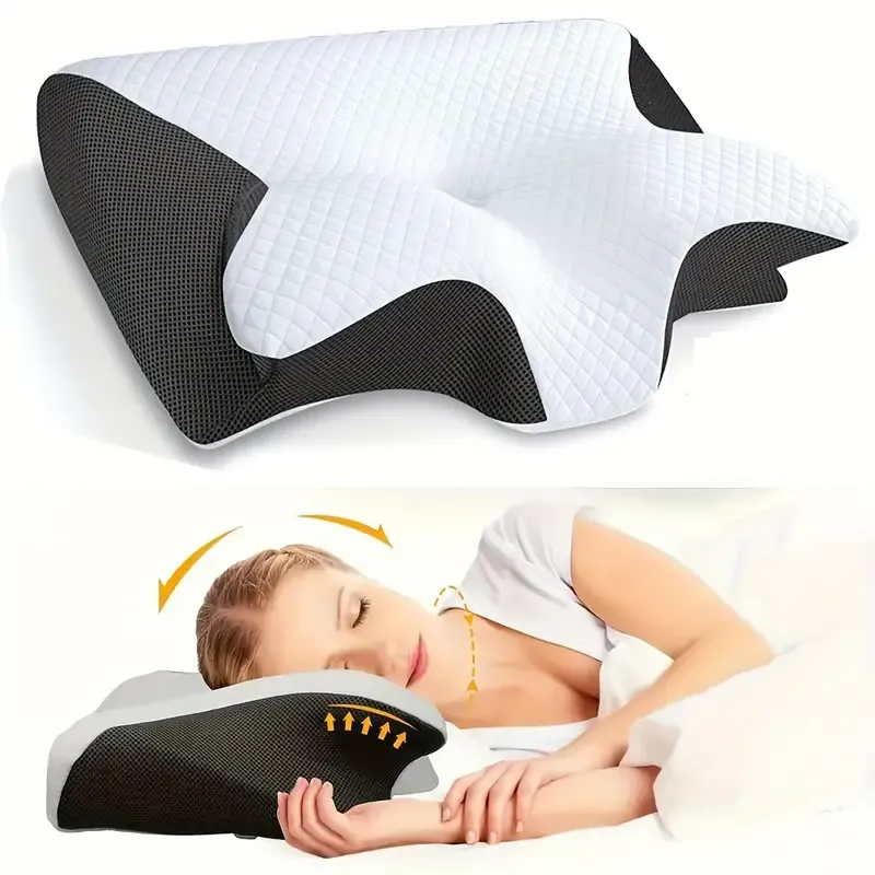 1 orthopedic neck pillow - suitable for those who sleep on their side, back or stomach, with a lightweight and breathable mesh cover for travel, hand-washing special (black), a comfortable pillow for relieving neck and shoulder pain