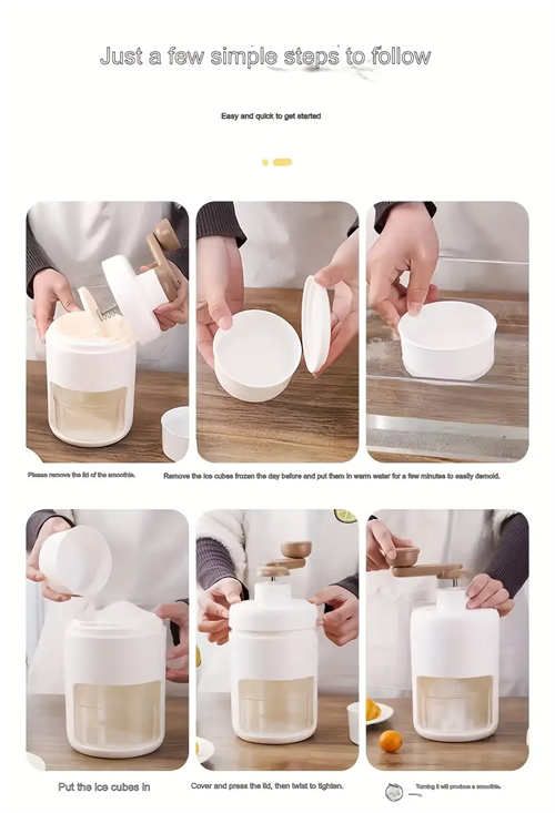 Hand Ice Crusher and Smoothie machine - Manual ice crusher for fruit, shakes and seafood - Easy to use kitchen gadget, ergonomic handle, no electricity, perfect for home or restaurant use, portable smoothie machine